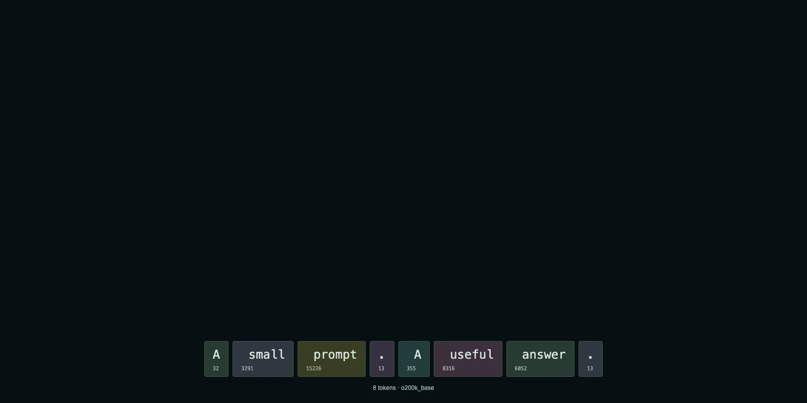 A small prompt. A useful answer. Split into eight GPT tokens using o200k_base.